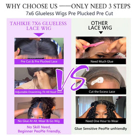 Pre-plucked hairline on Tahikie wig for ready-to-wear look.