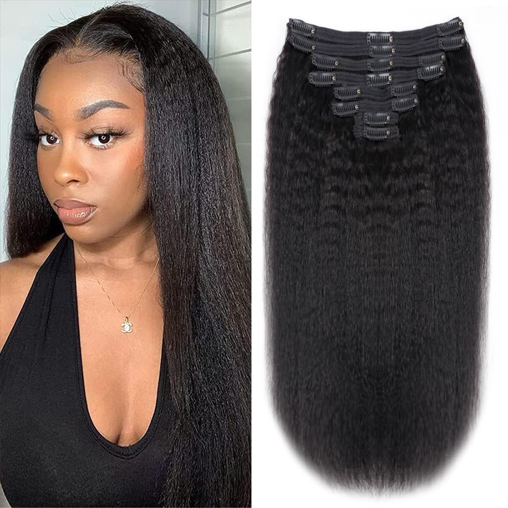 Tahikie kinky straight clip-in extensions for a full head and instant volume