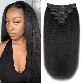 Tahikie kinky straight clip-in extensions for a full head and instant volume