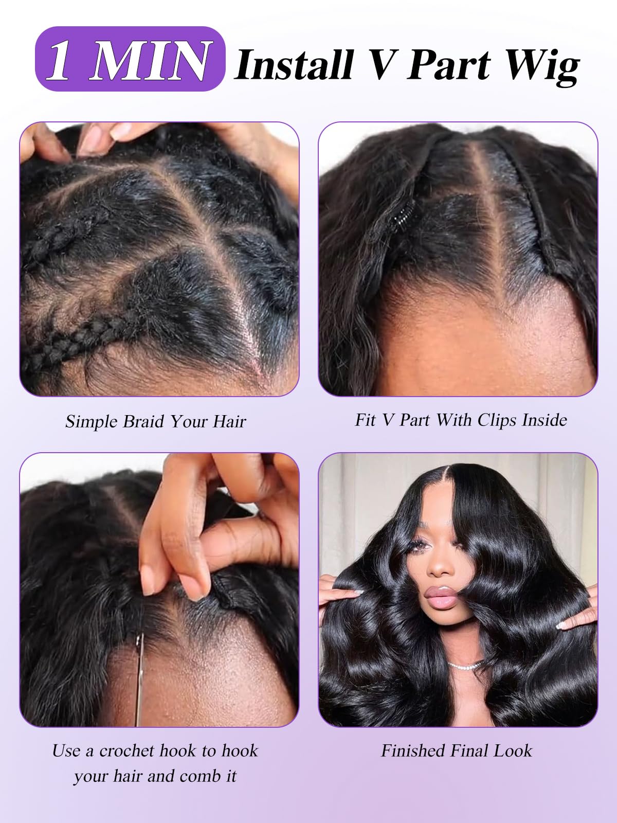 Tahikie V Part Wig no glue no lace for quick self-install.