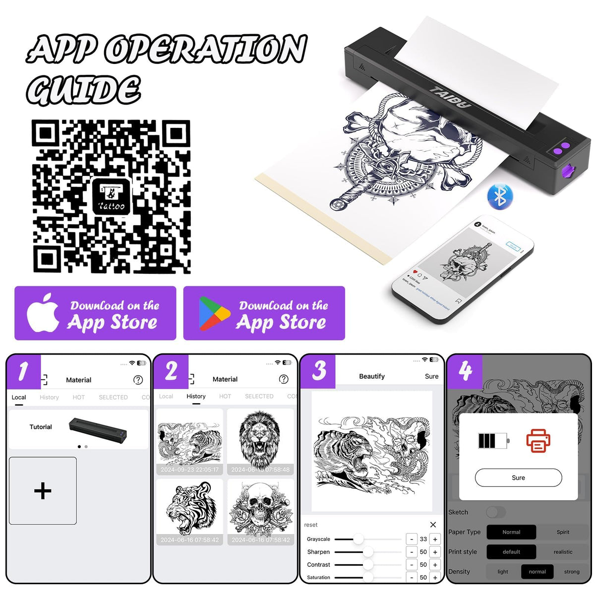 TAIDU P19 tattoo transfer papers pack shows included papers for starters