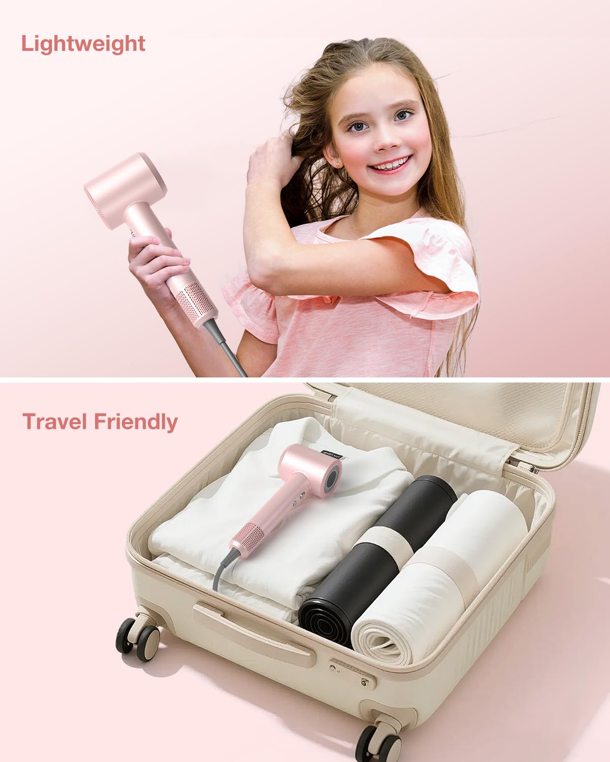 Tailulu P2306F sleek pink hair dryer for everyday styling