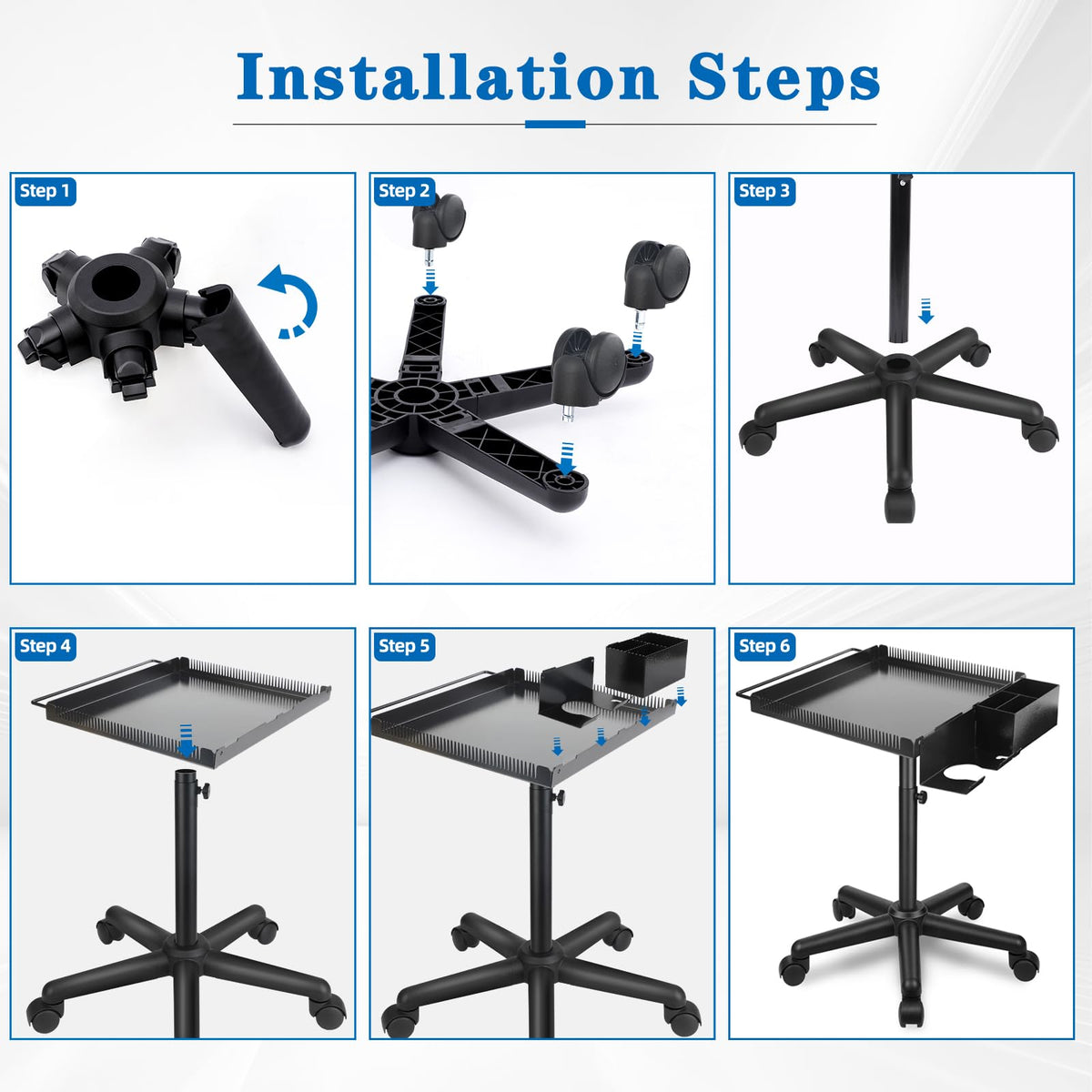 Takeashine Rolling Salon Tray assembly demonstrates simple setup for salons or home use.