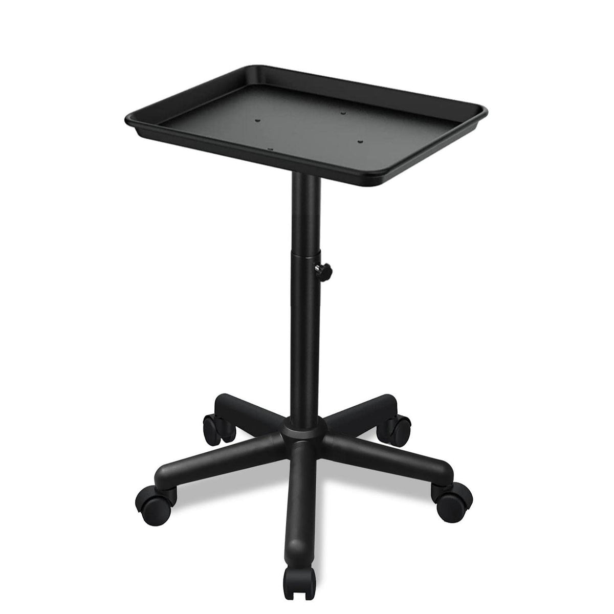 Takeashine salon tray on wheels with adjustable height for ergonomic setups.