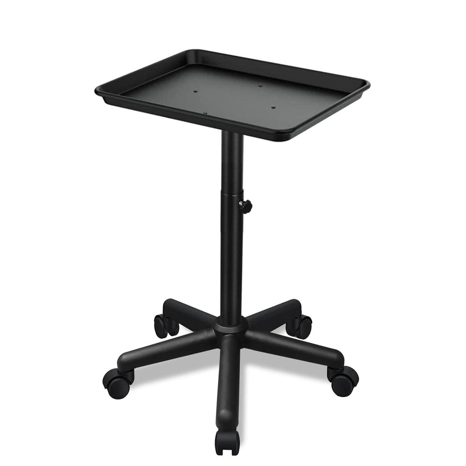 Takeashine salon tray on wheels with adjustable height for ergonomic setups.