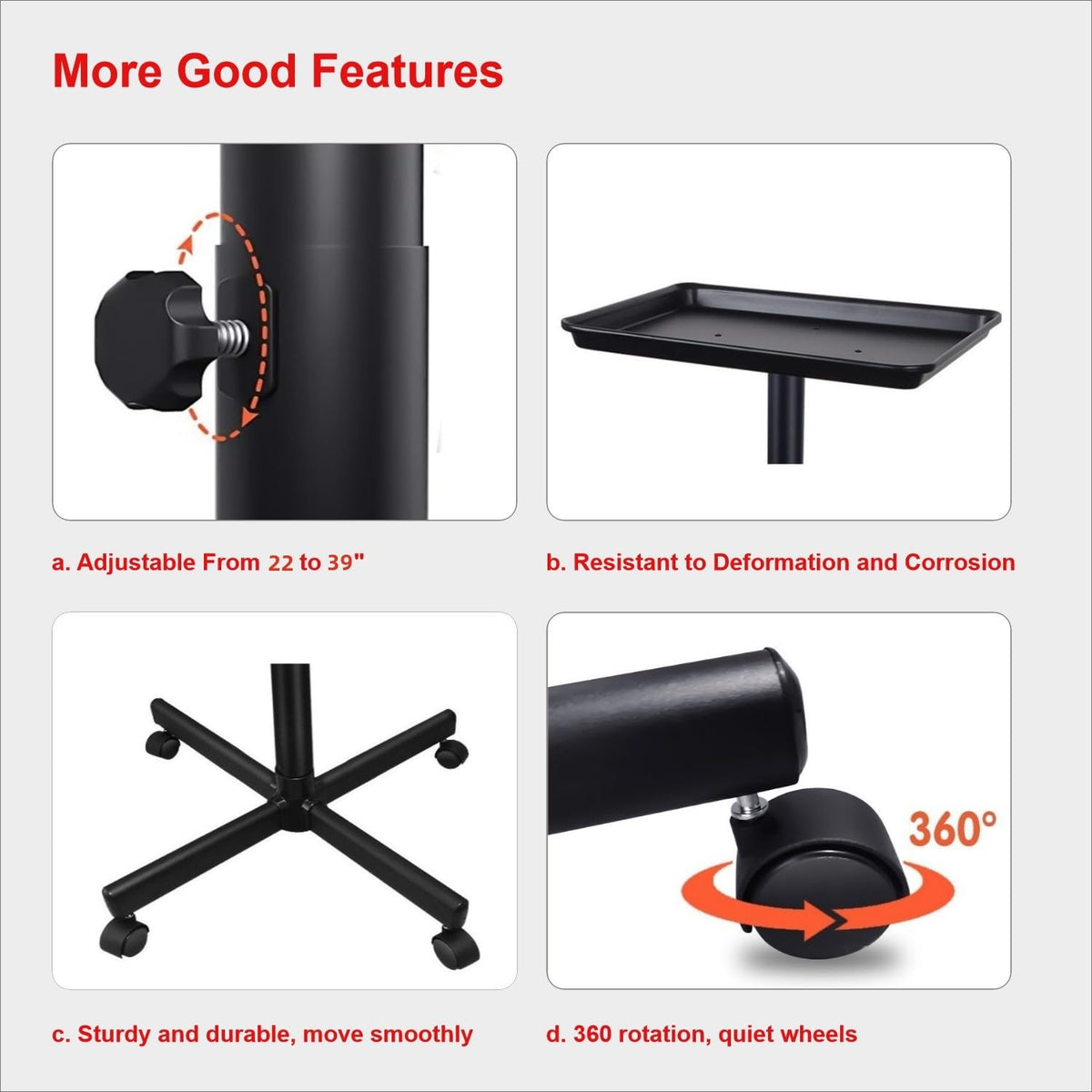 Takeashine Salon Tray wheels-quiet enable smooth transport during services.