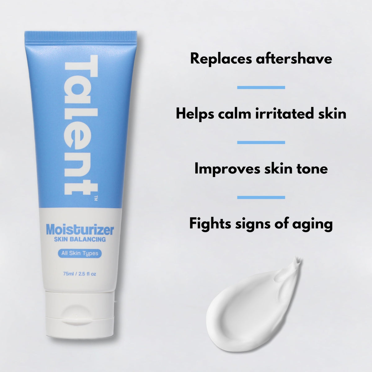 Talent Men’s Skin Balancing Moisturizer texture close-up highlighting a non-greasy finish.