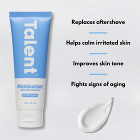 Talent Men’s Skin Balancing Moisturizer texture close-up highlighting a non-greasy finish.