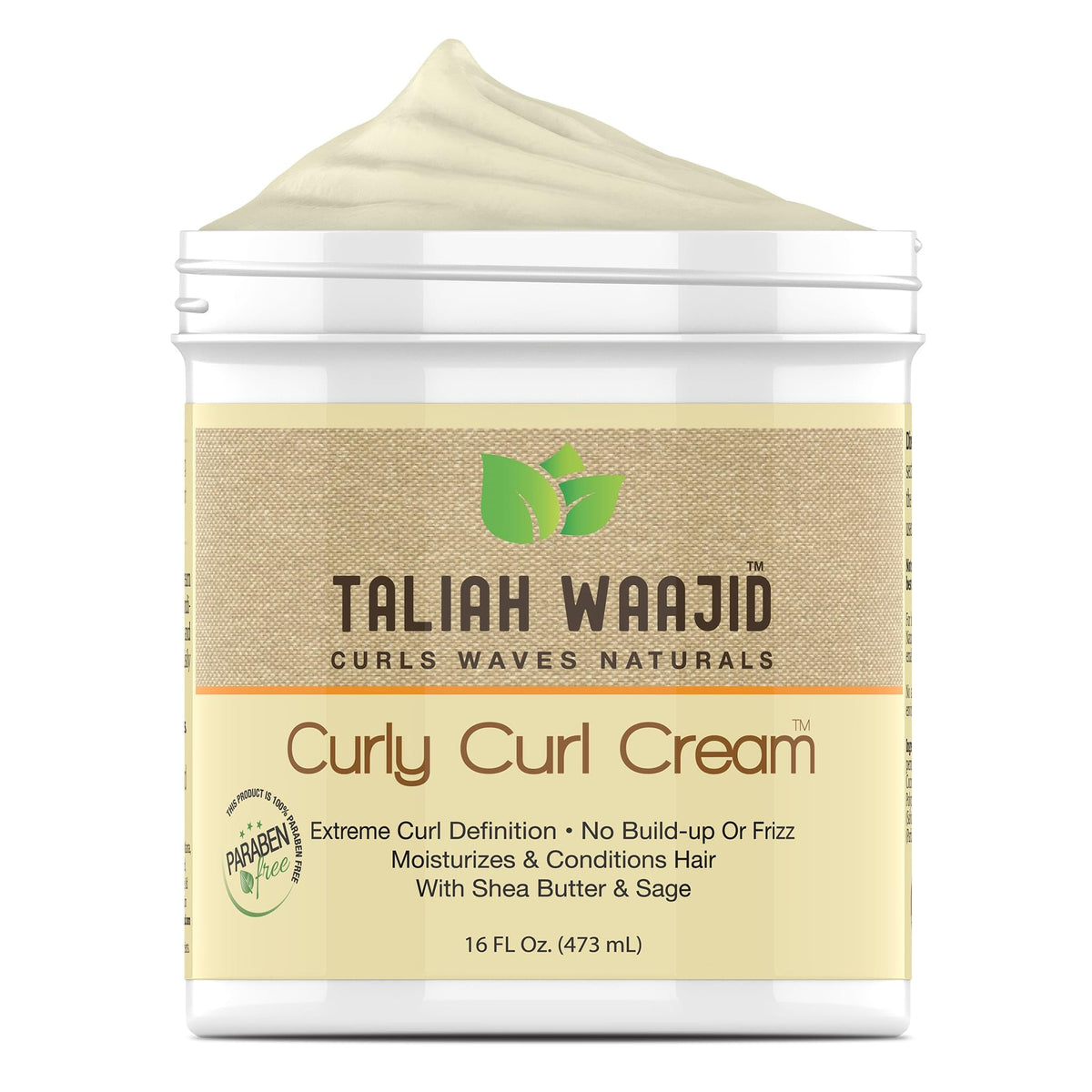 Taliah Waajid Curly Curl Cream jar provides lightweight moisture for defined curls.