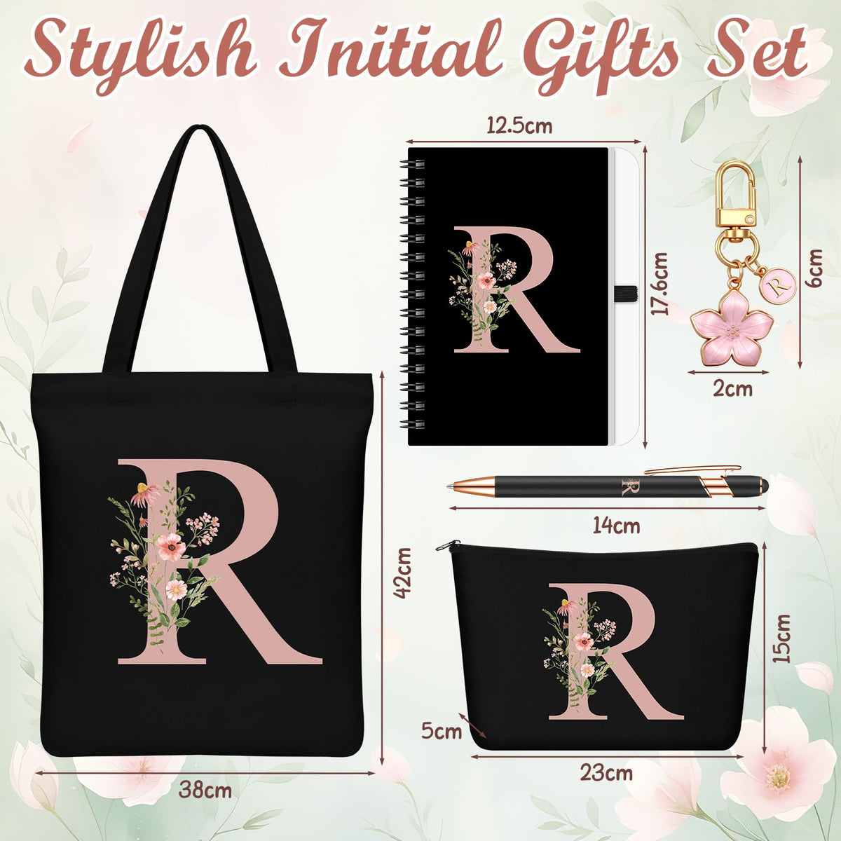 Talltalk floral charm monogrammed with R accent adds a refined touch to keys.