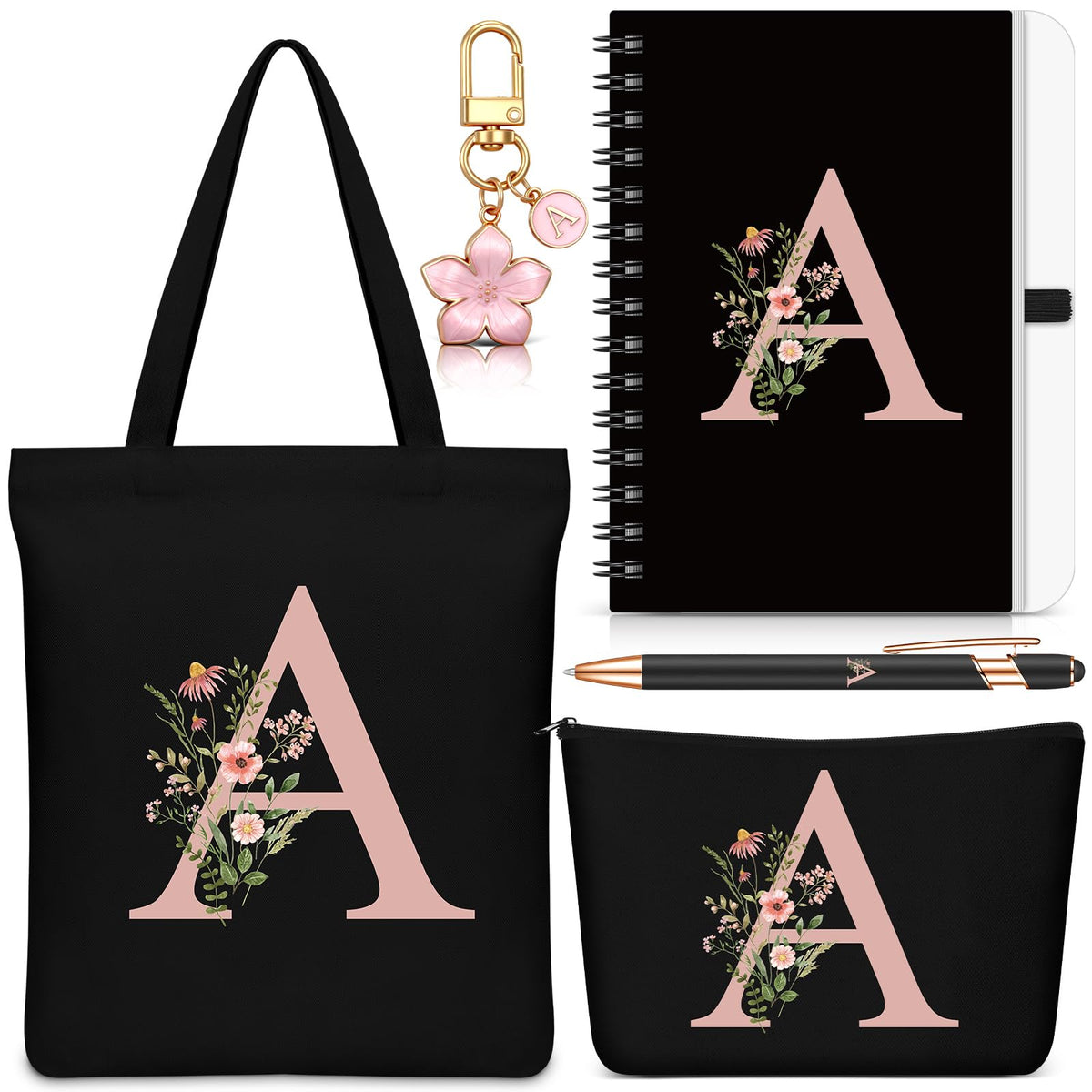 Talltalk Initial A cosmetic bag in black with organized storage and gold hardware.