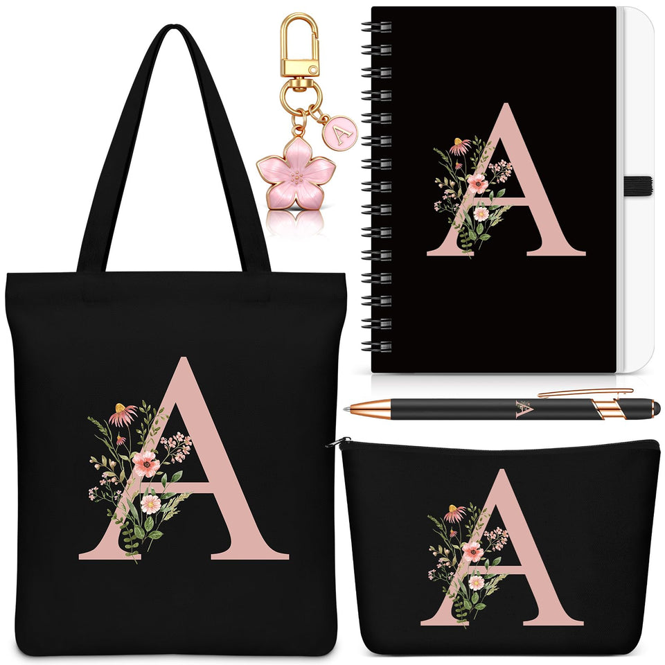 Talltalk Initial A cosmetic bag in black with organized storage and gold hardware.
