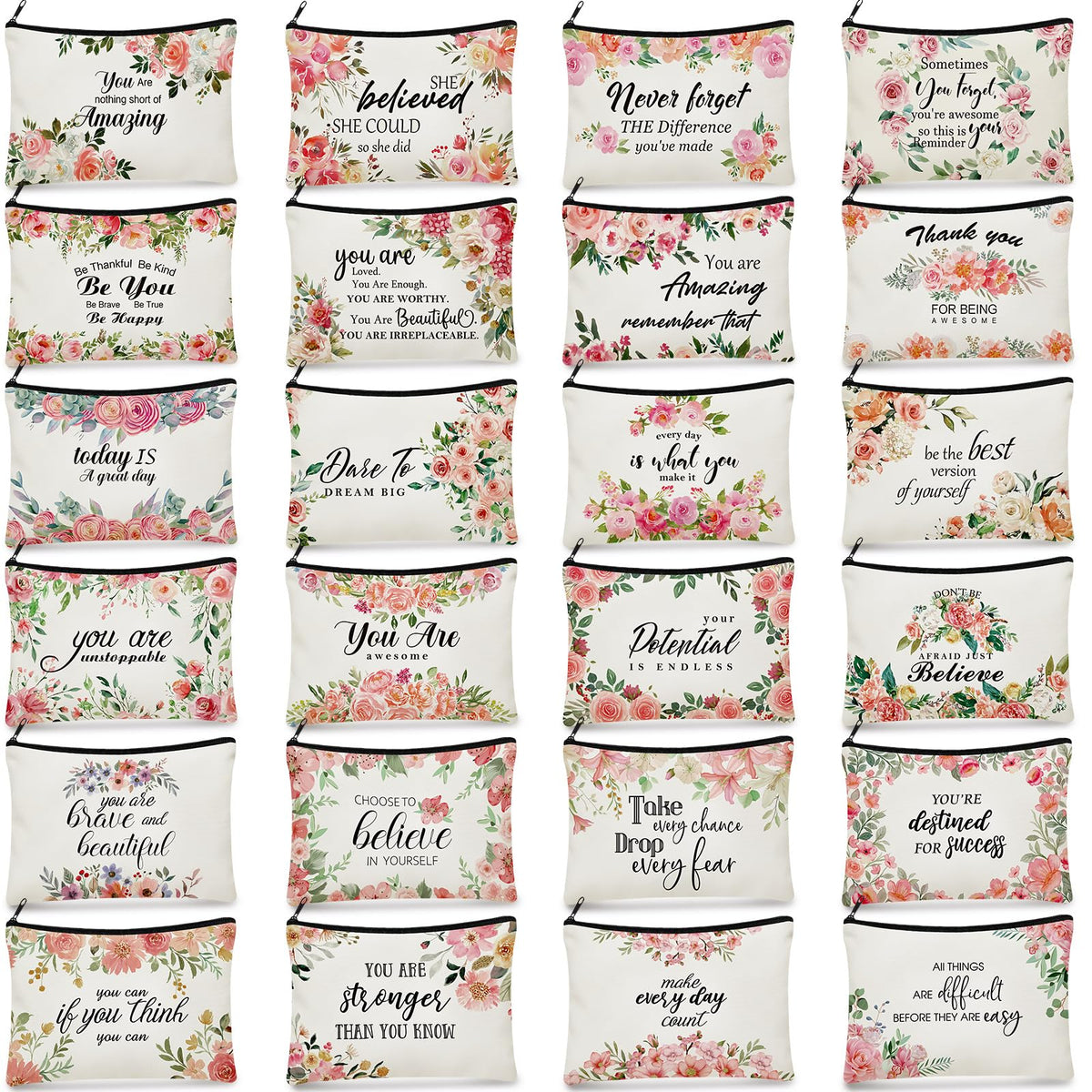 Talltalk Mother's Day canvas makeup bag set with pink florals, ideal for gifting and daily organization.