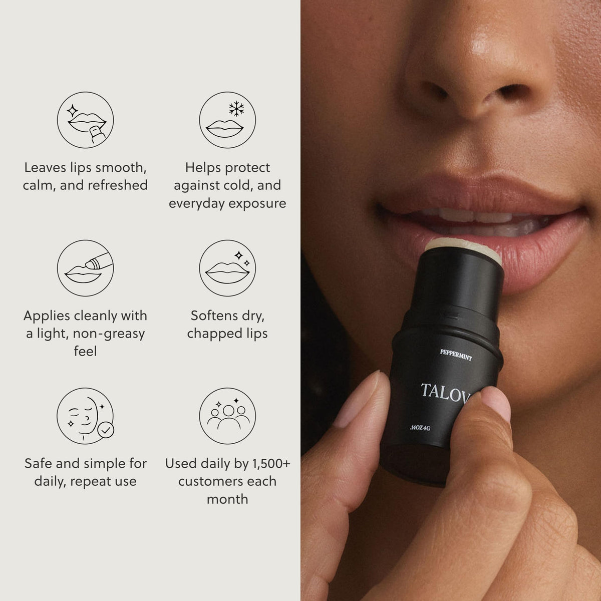 Talova citrus lip balm squeeze shows a refreshing lip care routine.