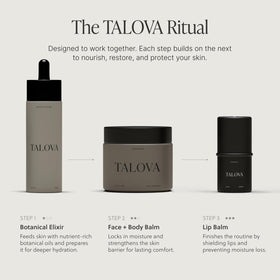 TALOVA packaging highlights clean ingredients and transparency.