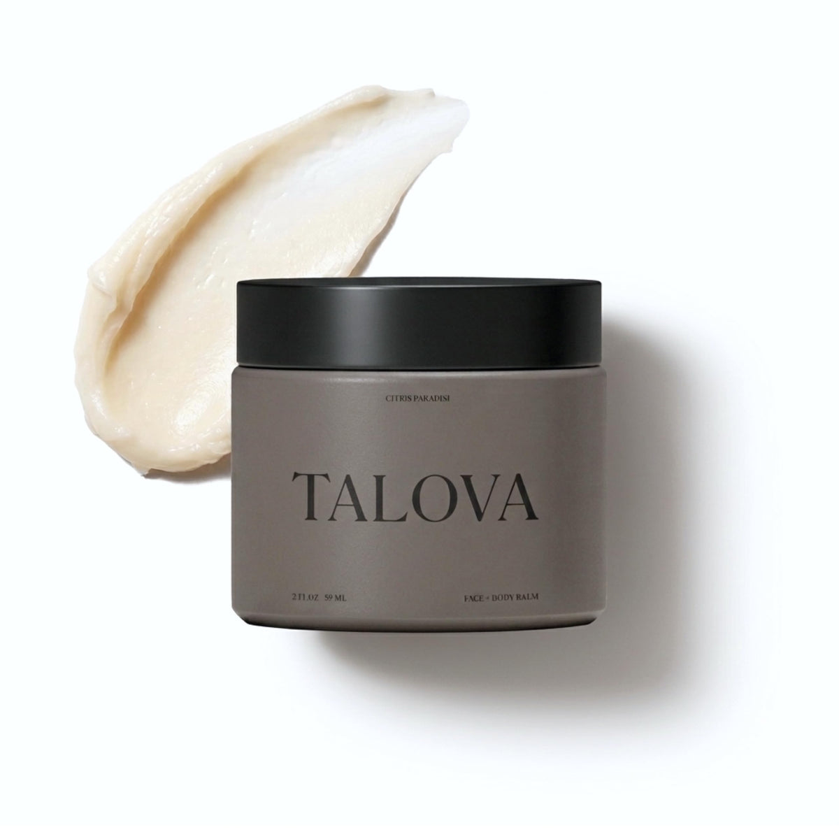 TALOVA Face and Body Balm jar for all-day hydration.