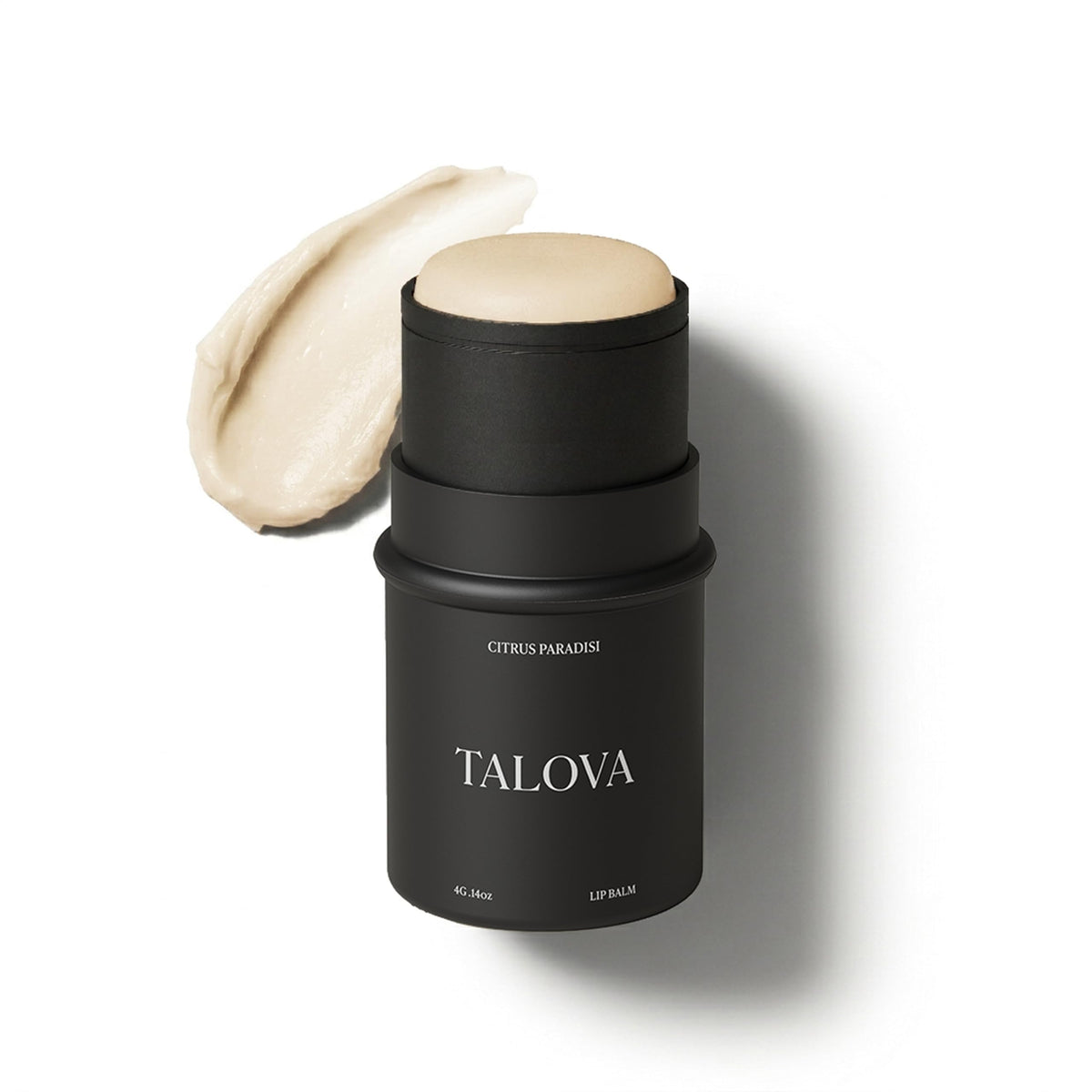 Talova grass-fed lip balm jar provides lasting moisture for dry lips.