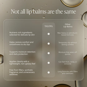 Talova natural ingredients label highlights clean, paraben- and sulfate-free formula.