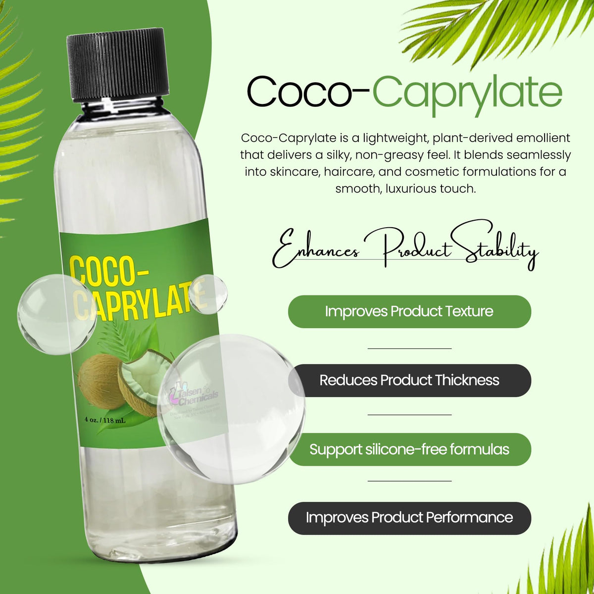 Talsen Coco Caprylate Oil pour stream highlights fast-absorbing texture for DIY blends