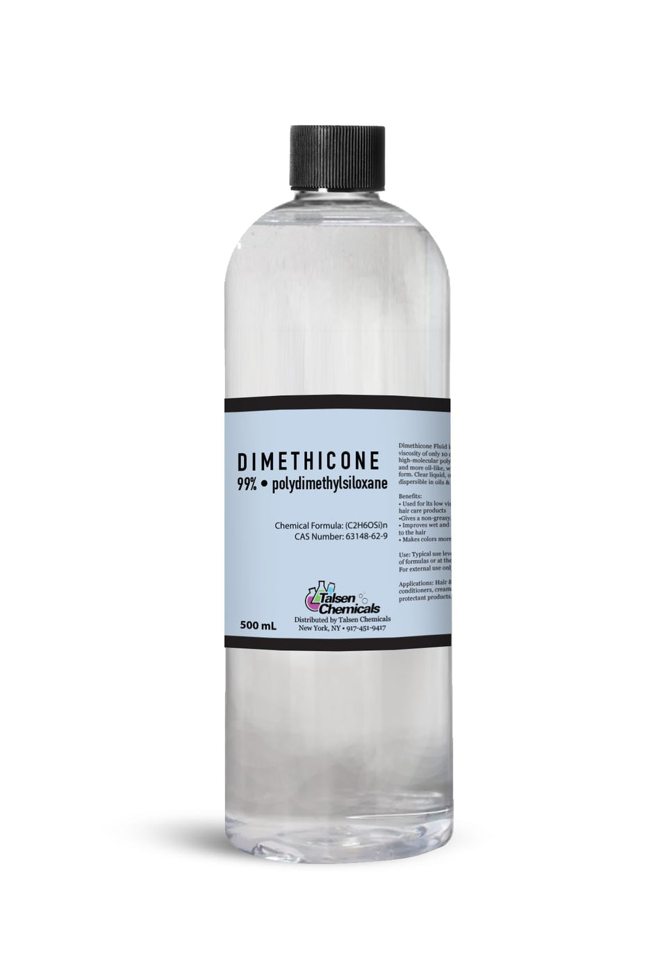 Talsen Dimethicone oil bottle with label highlights cosmetic-grade base for DIY skincare.