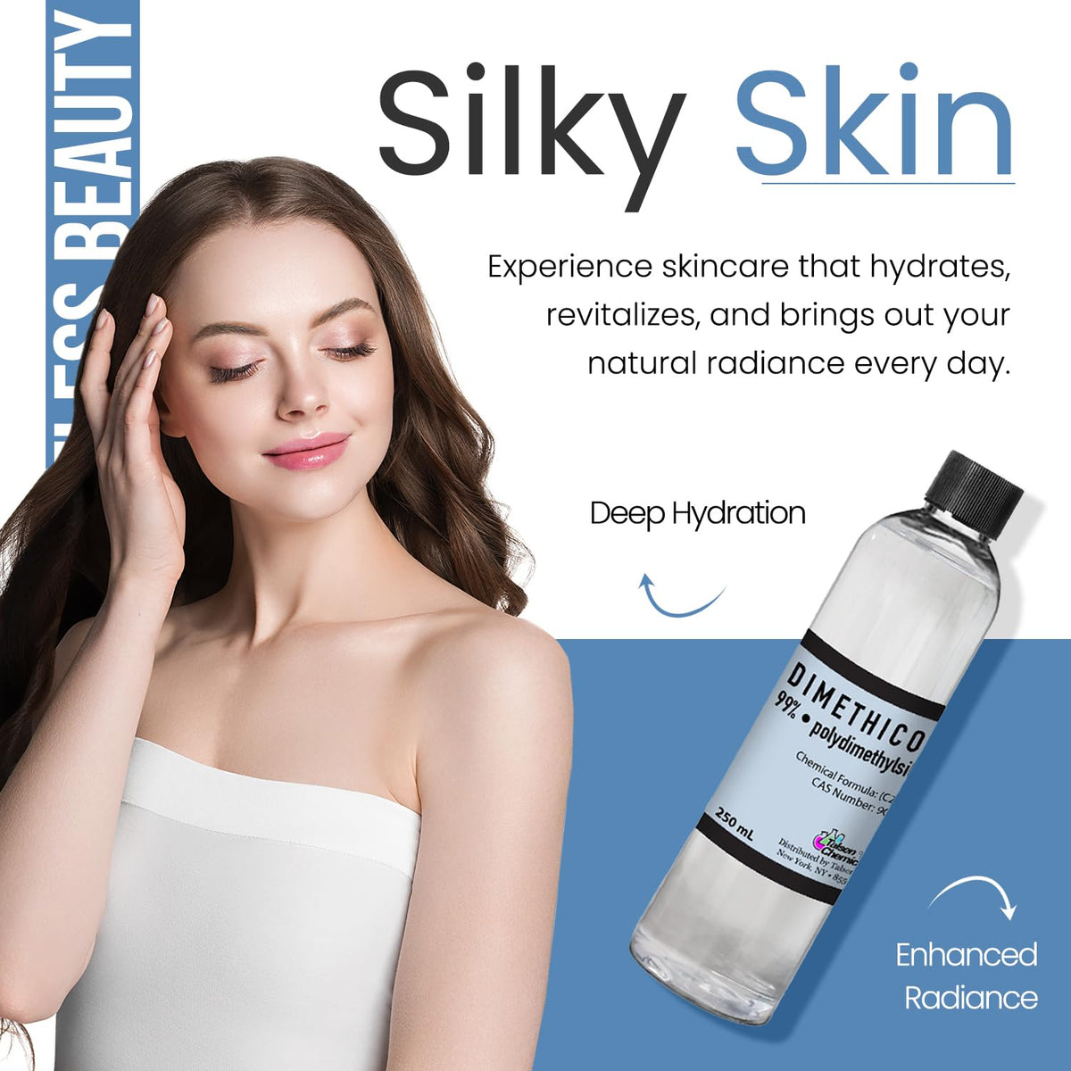 Close-up of Talsen Dimethicone oil texture displays lightweight slip for fast skin application.