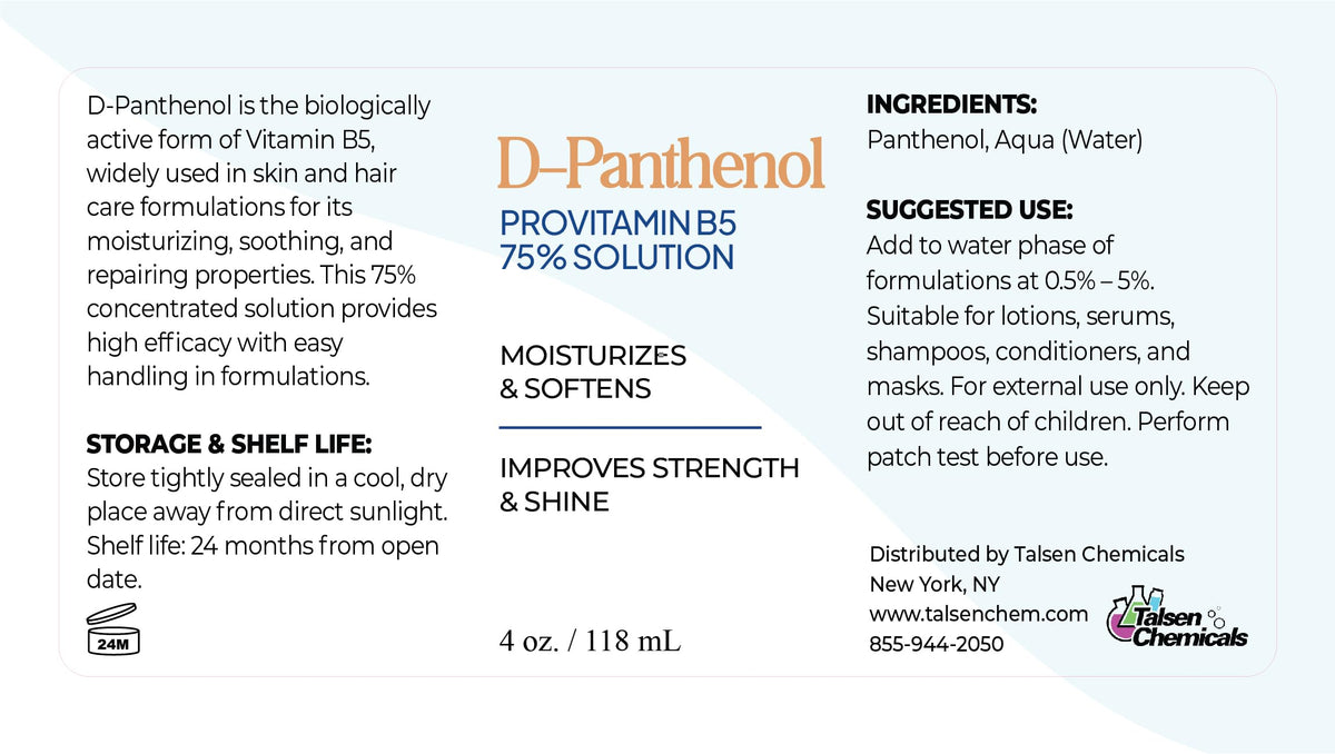 Talsen D-Panthenol liquid with dropper enables precise dosing for formulas.