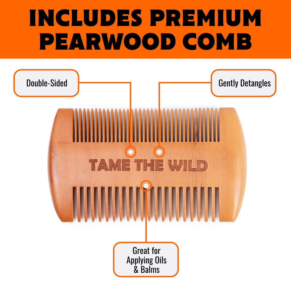 TAME THE WILD wooden comb detangles and keeps beard neat throughout the day.