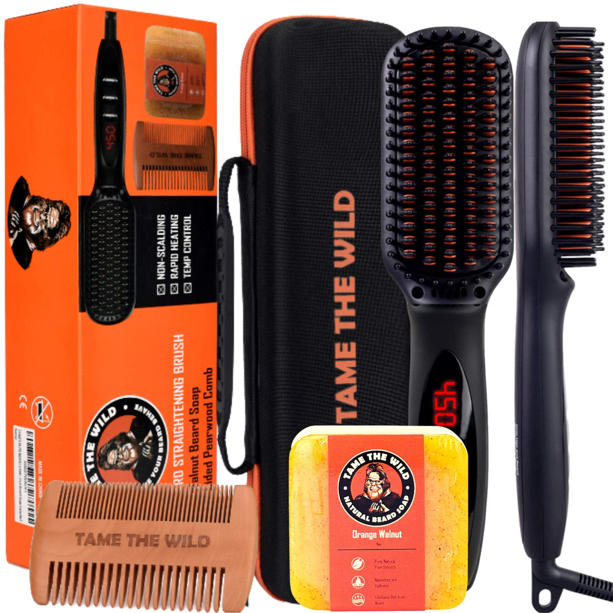 TAME THE WILD heated beard brush gliding through beard for smooth control