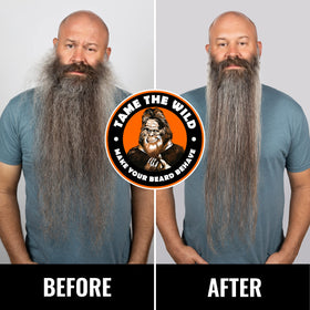 Beard being styled with the heated brush for a neat look