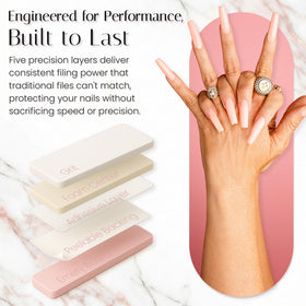 Tammy Taylor Czech glass nail file alternative in action on acrylic extensions.