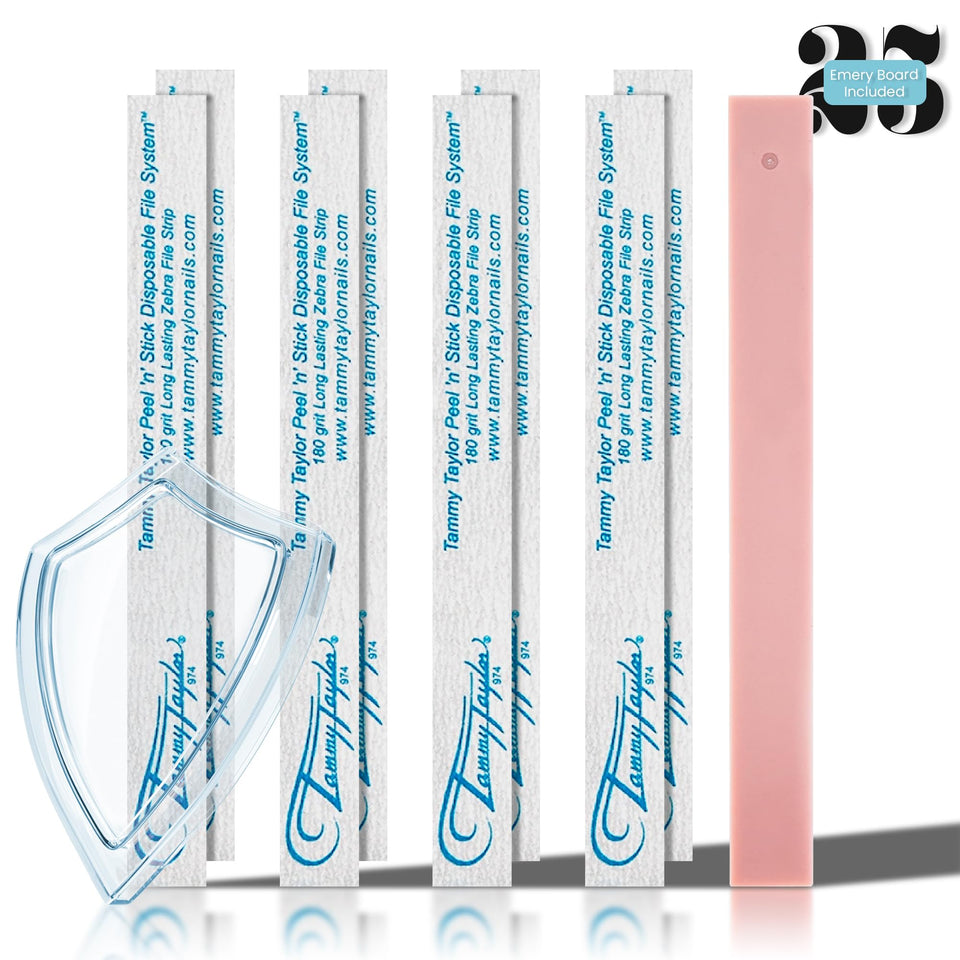 Tammy Taylor peel-n-stick nail files close-up showing refill strips for easy upkeep