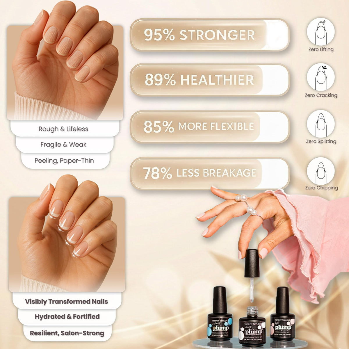 Tammy Taylor Plump Builder Gel nails before and after glossy finish