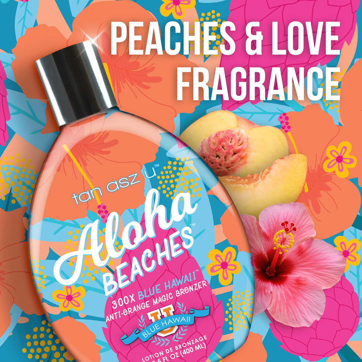 Tan Asz U Aloha Beaches hands applying lotion illustrates quick rub-in for a smooth island-ready glow