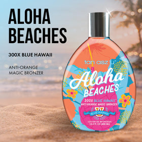 Tan Asz U Aloha Beaches lotion texture swirl suggests even color correction for warmer skin tones
