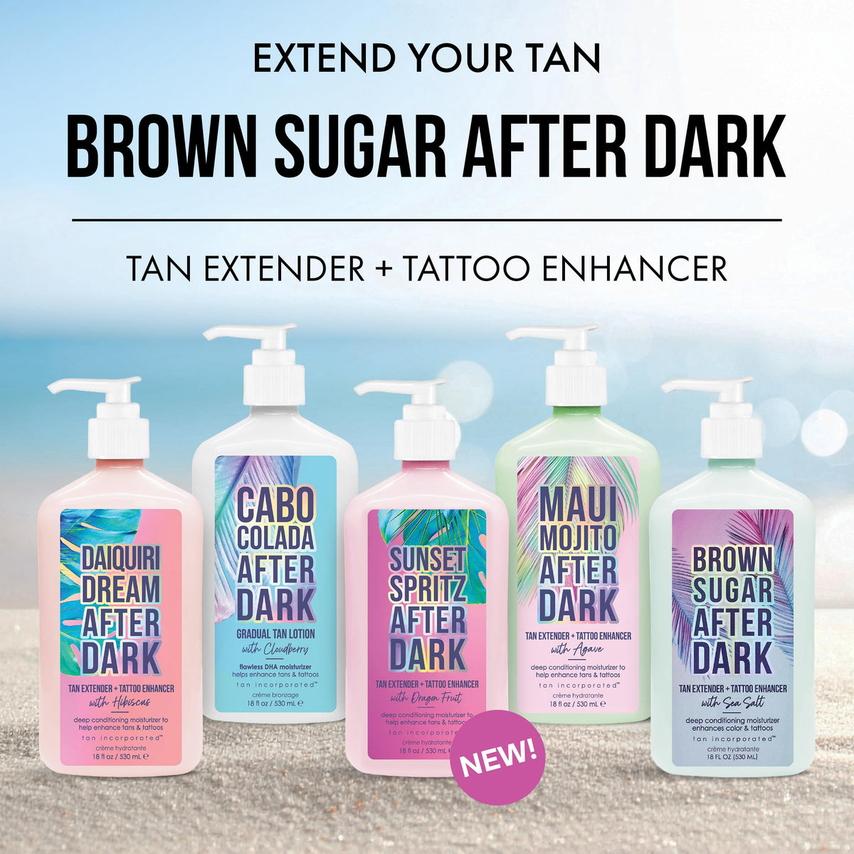 Tan Asz U Luau Gold ingredients close-up features copper peptides and ceramides for smoother skin.