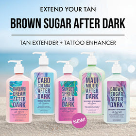 Tan Asz U Luau Gold ingredients close-up features copper peptides and ceramides for smoother skin.