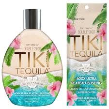 Tan ASZ U Tiki Tequila 400X tattoo-enhancement image shows vibrant, protected ink during tanning
