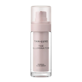 Tan-Luxe The Illuminator bottle close-up shows premium self-tan serum for an even glow.