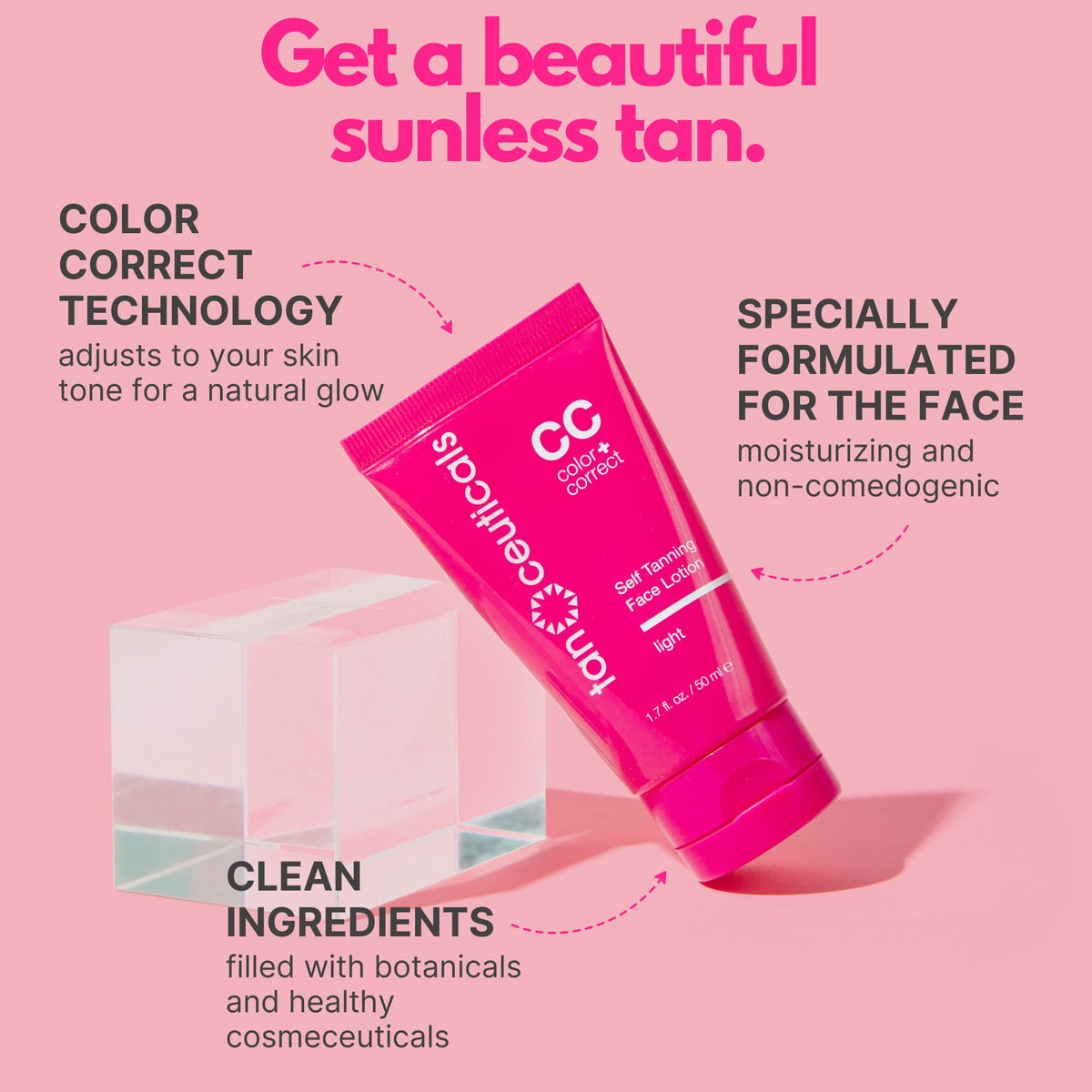 Tanceuticals facial self tanner texture close-up highlights creamy, blendable formula.