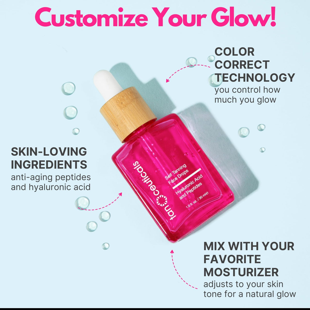 Tanceuticals Self-Tanning Drops mixed with moisturizer for a personalized tan.