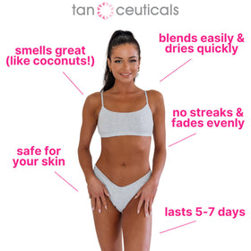 Tanceuticals Ultra Dark packaging highlighting coconut scent for pleasant wear.
