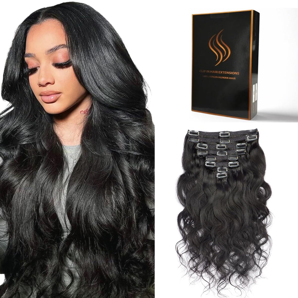 Tandulo body wave clip-in extensions in 16 inches; instant length and volume.