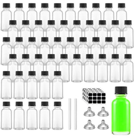 TANEMUDO 50pcs 1oz clear glass bottles with black caps for travel-ready packaging