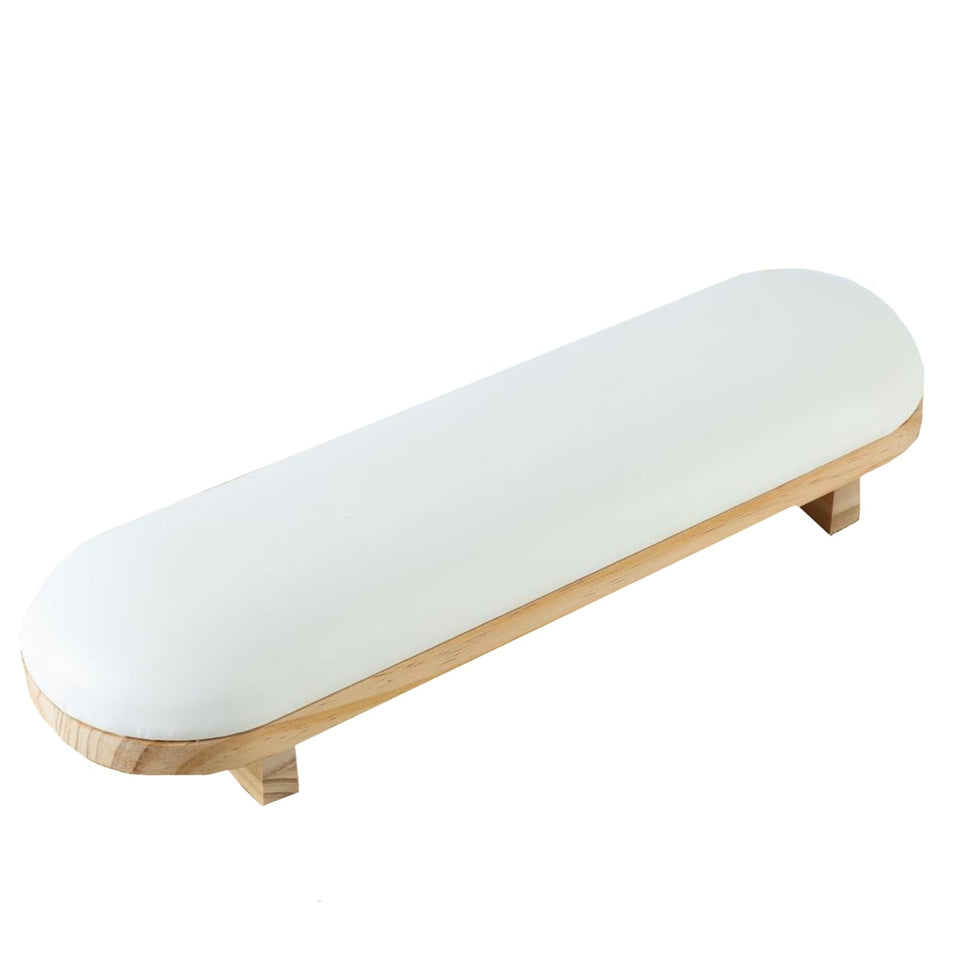 Tang Song nail arm-rest on white wooden stand provides sturdy stability for manicure sessions