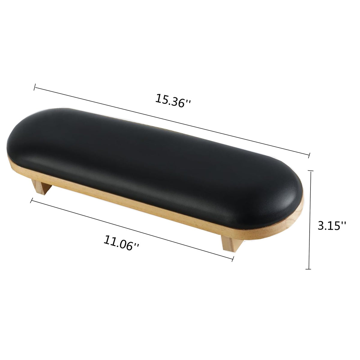 TANG SONG wooden armrest with vegan cushion, side view for comfort.