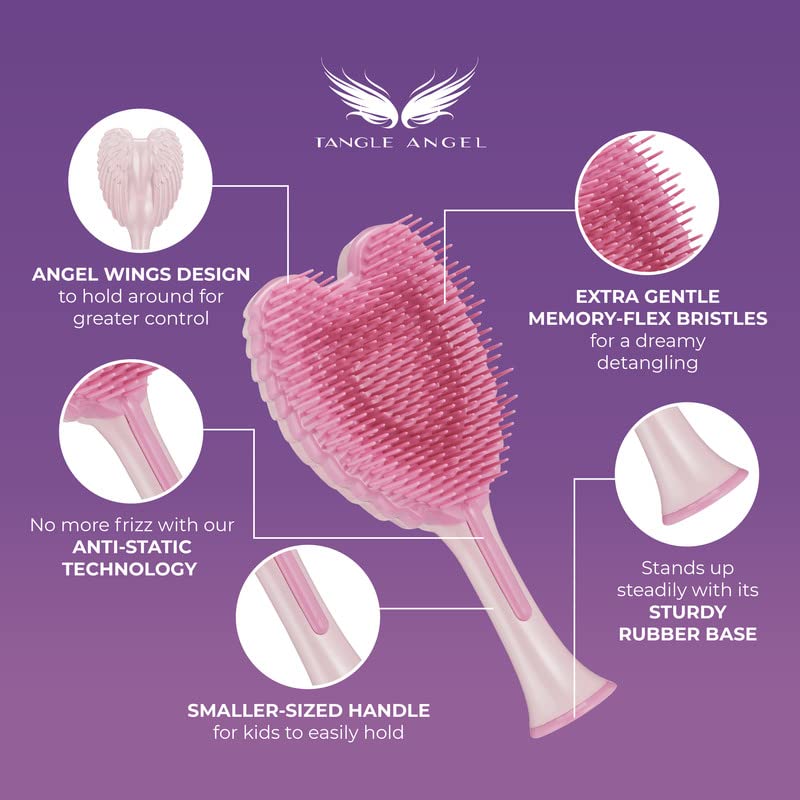 Tangle Angel Cherub anti-static bristles reduce frizz while brushing.
