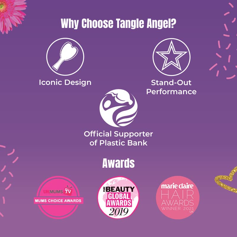 Tangle Angel Cherub heat-resistant brush handles heat up to 120°C.