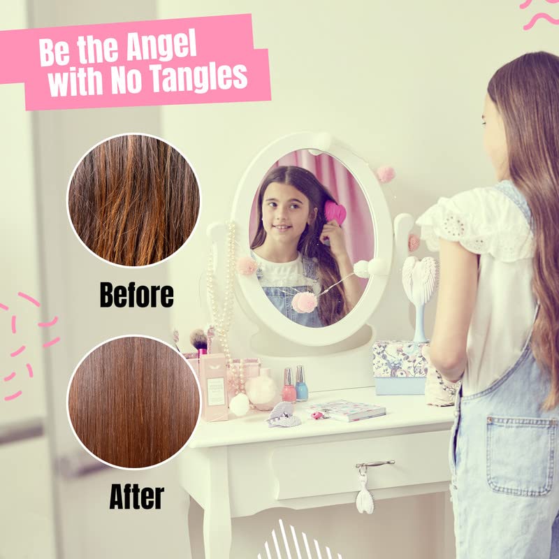 Tangle Angel Cherub memory-flex bristles soften knots with gentle scalp massage.