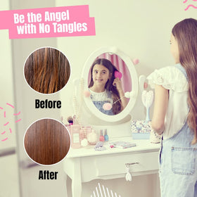 Tangle Angel Cherub memory-flex bristles soften knots with gentle scalp massage.