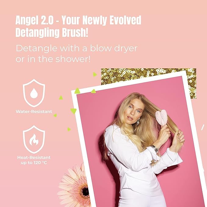 Tangle Angel ergonomic handle provides comfortable grip during detangling sessions.